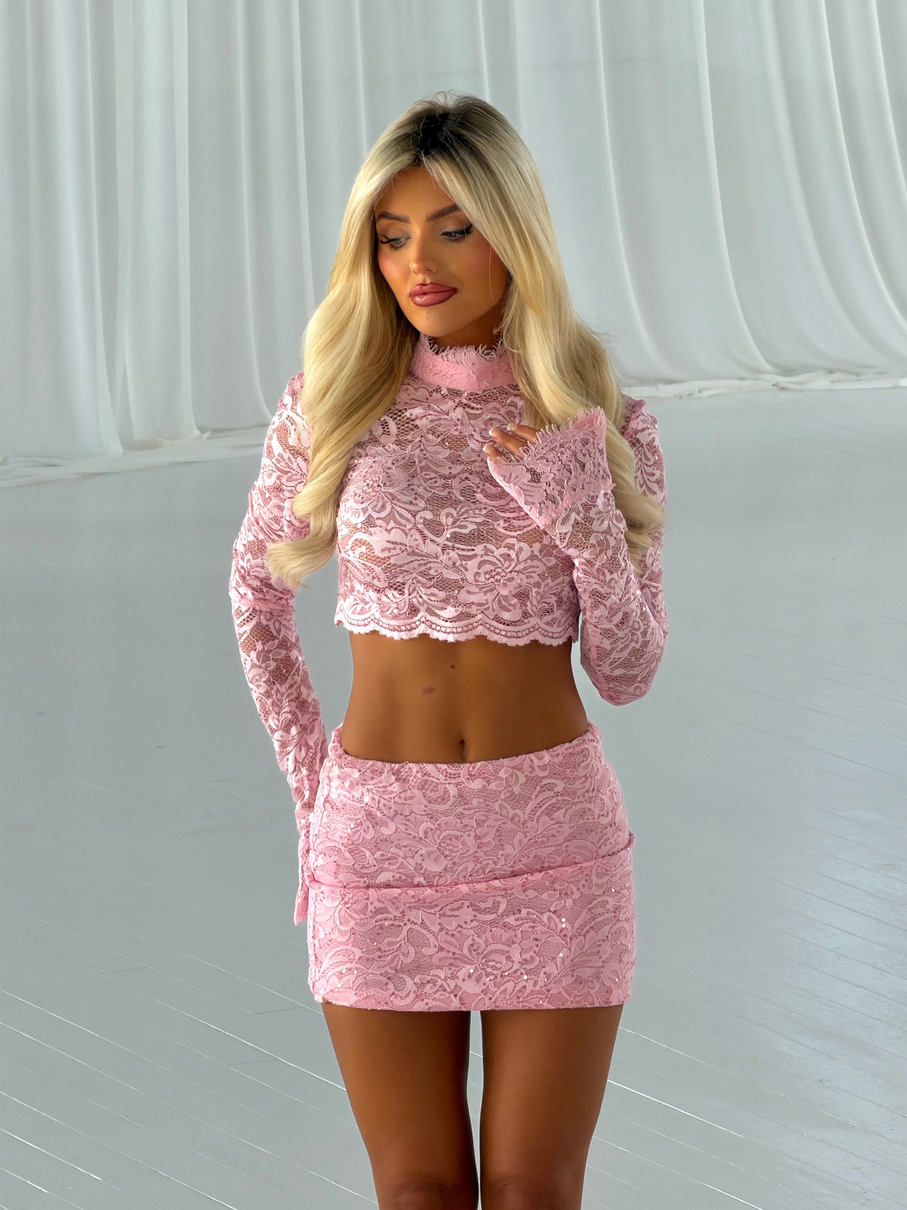 BABY PINK LACE SEQUIN COORD
