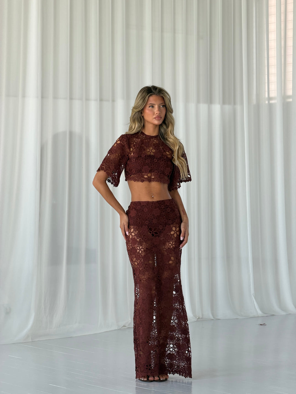 CROCHET FLOWER MAXI SET |CHOCOLATE