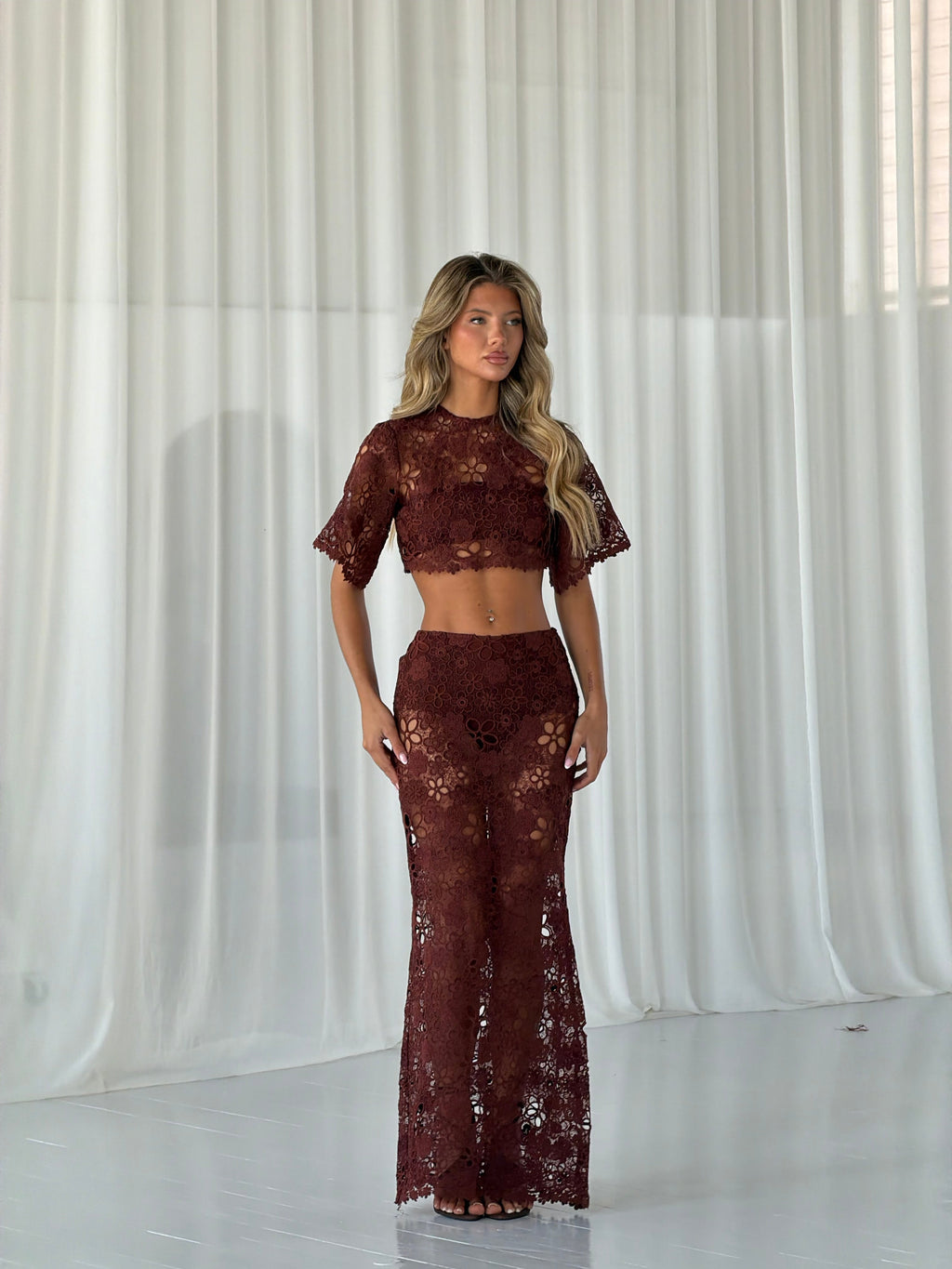 CROCHET FLOWER MAXI SET |CHOCOLATE