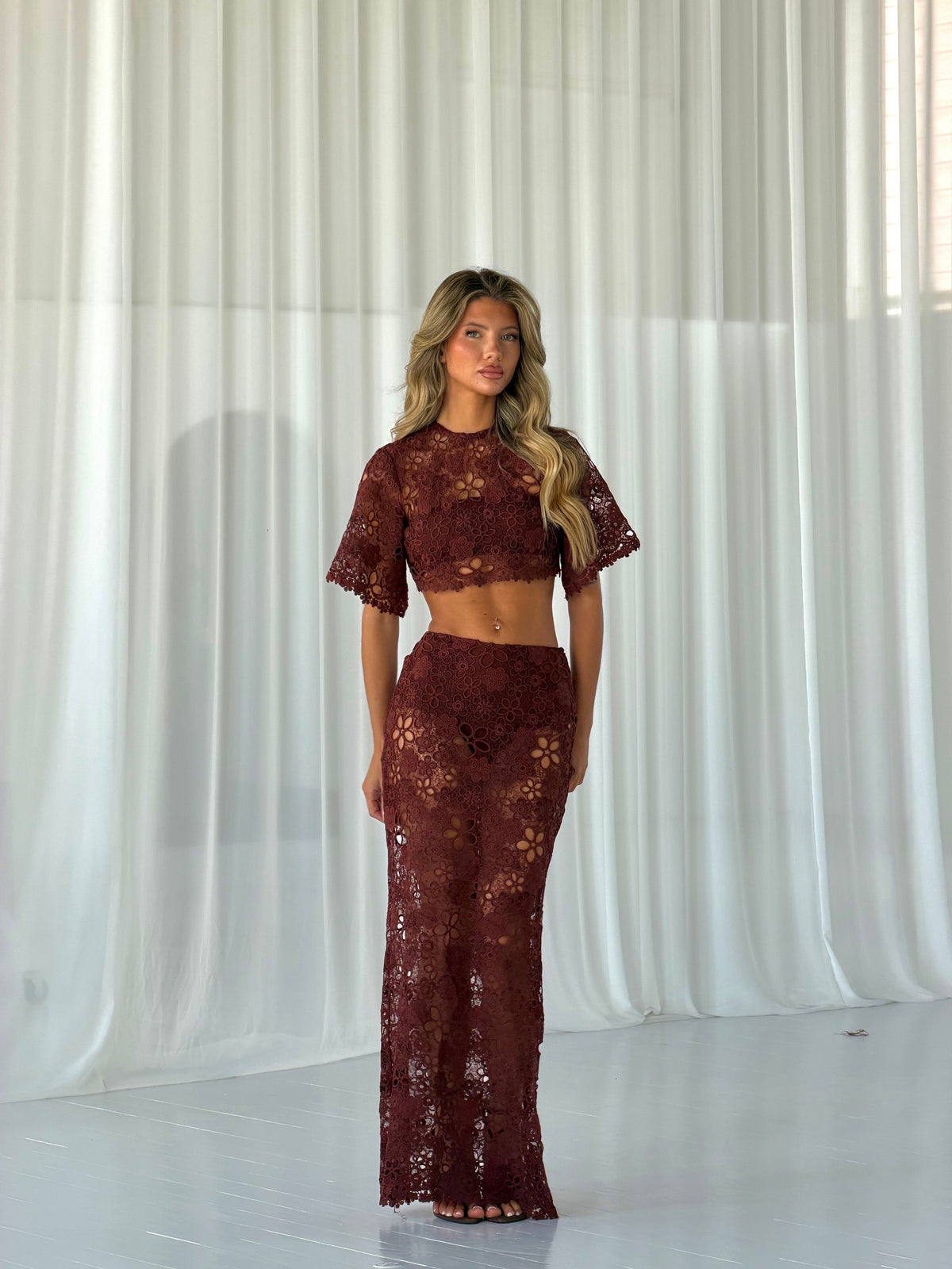 CROCHET FLOWER MAXI SET |CHOCOLATE