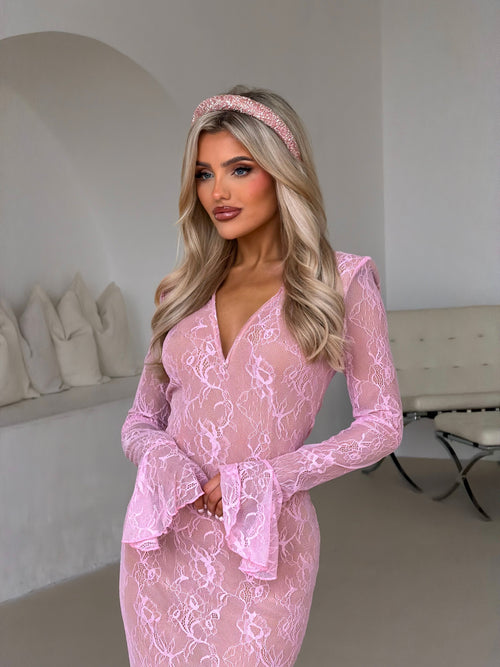 BABY PINK WIRE V-NECK MAXI