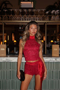 GIA LACE DETACHABLE BOW SHORTS | RED