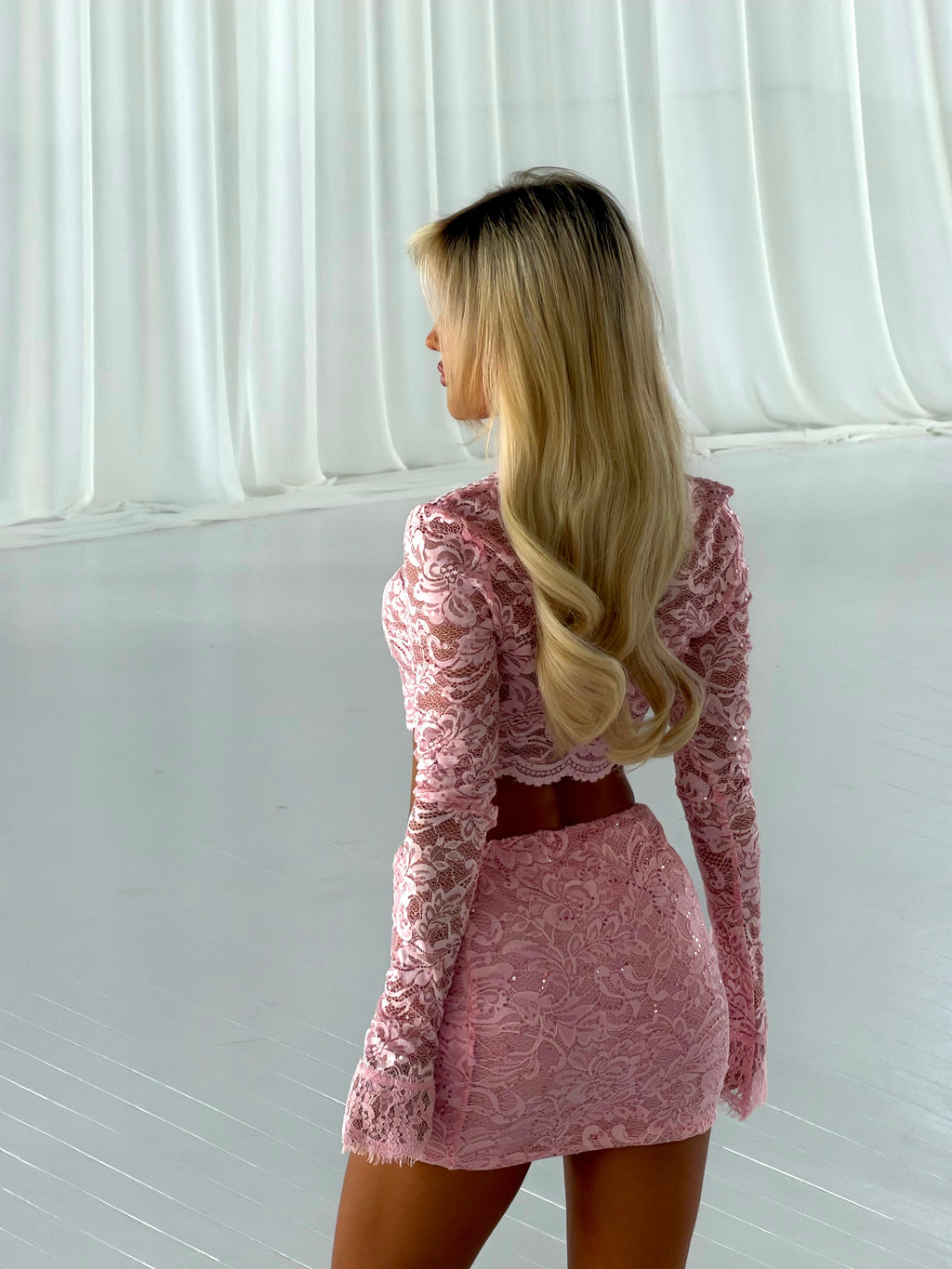 BABY PINK LACE SEQUIN COORD