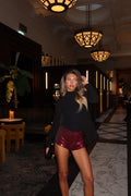 HOLLY SEQUIN STRETCH MINI SHORTS | WINE