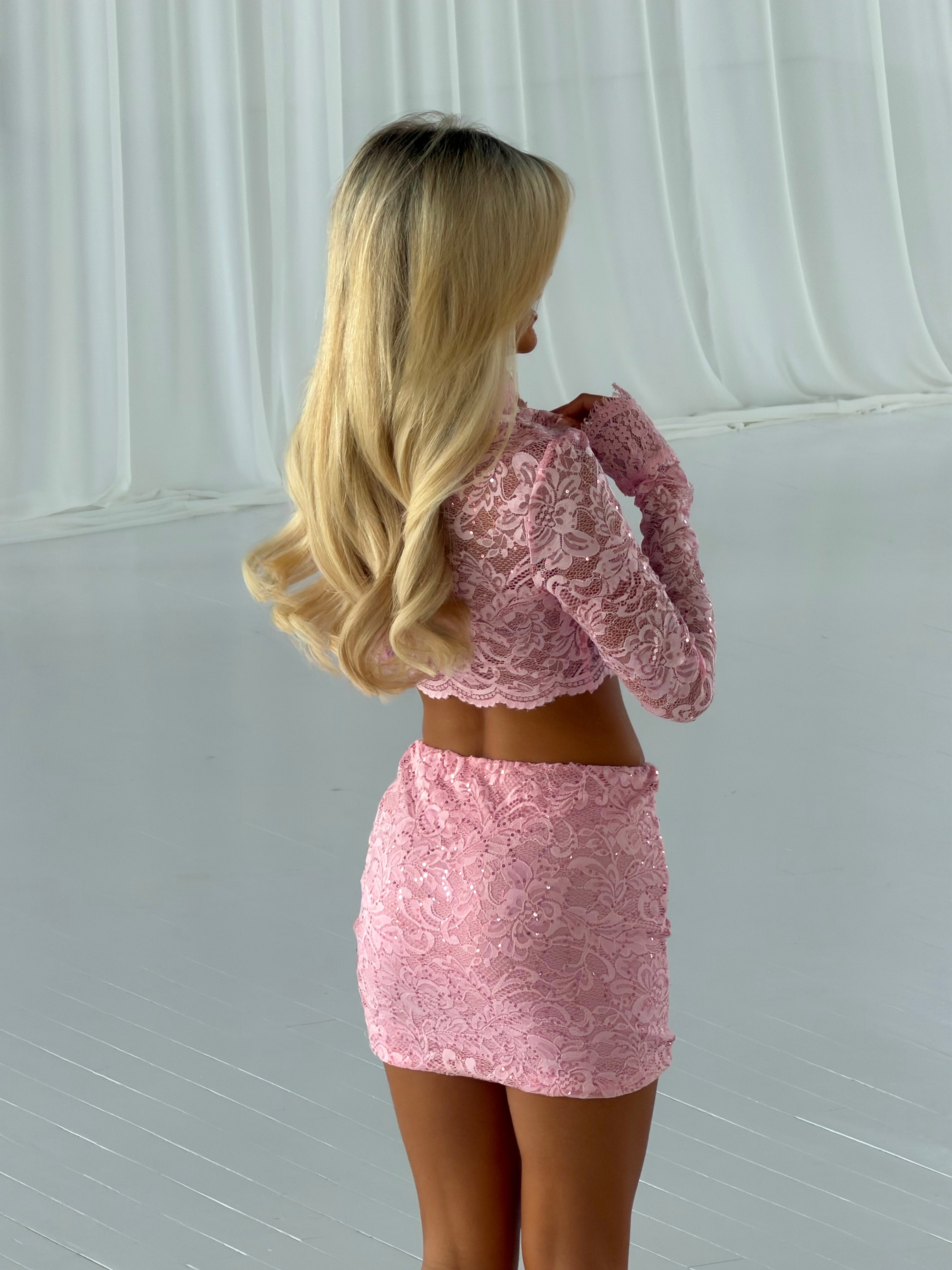 BABY PINK LACE SEQUIN COORD