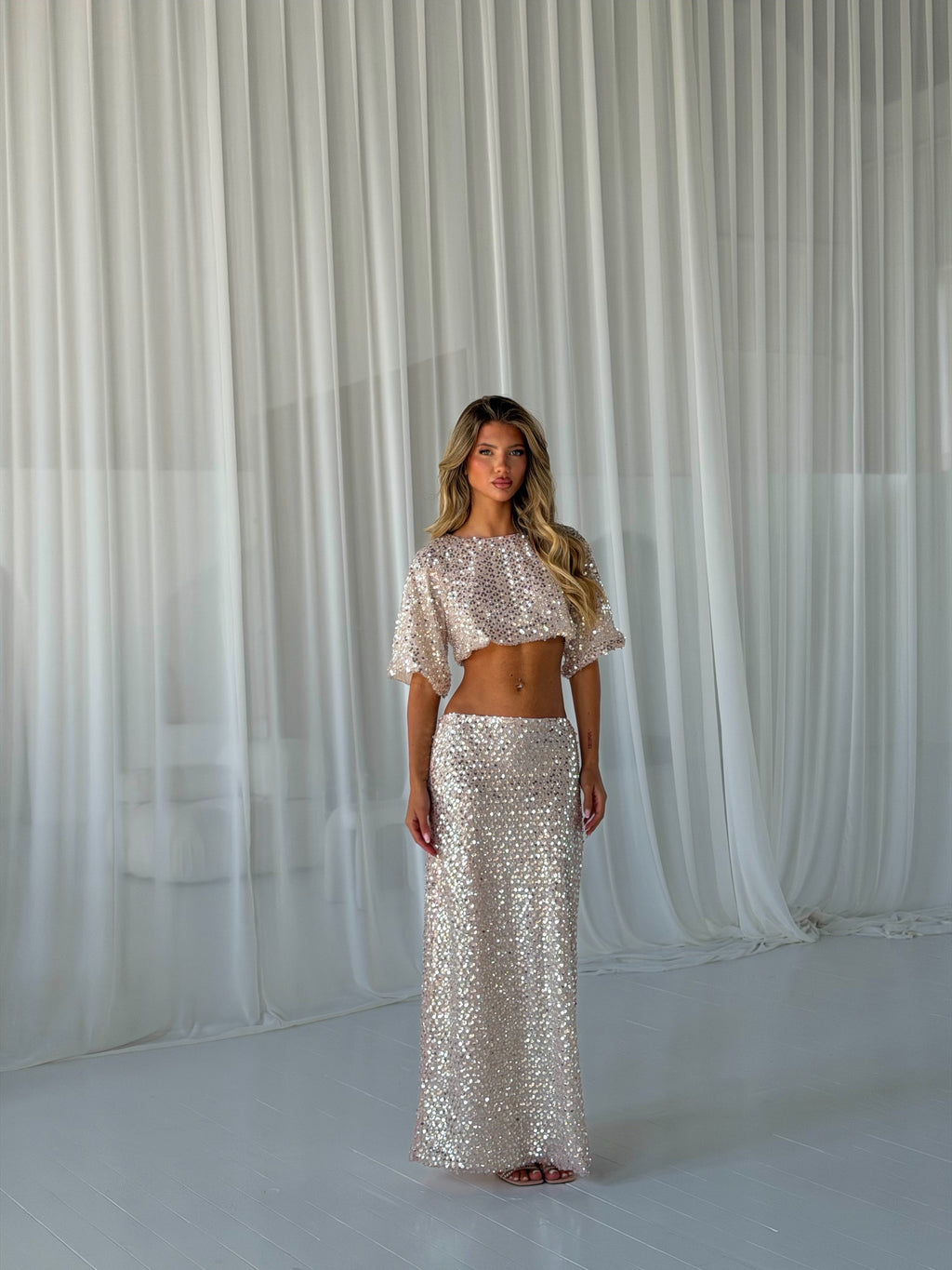 PREMIUM SEQUIN TSHIRT COORD | MAXI