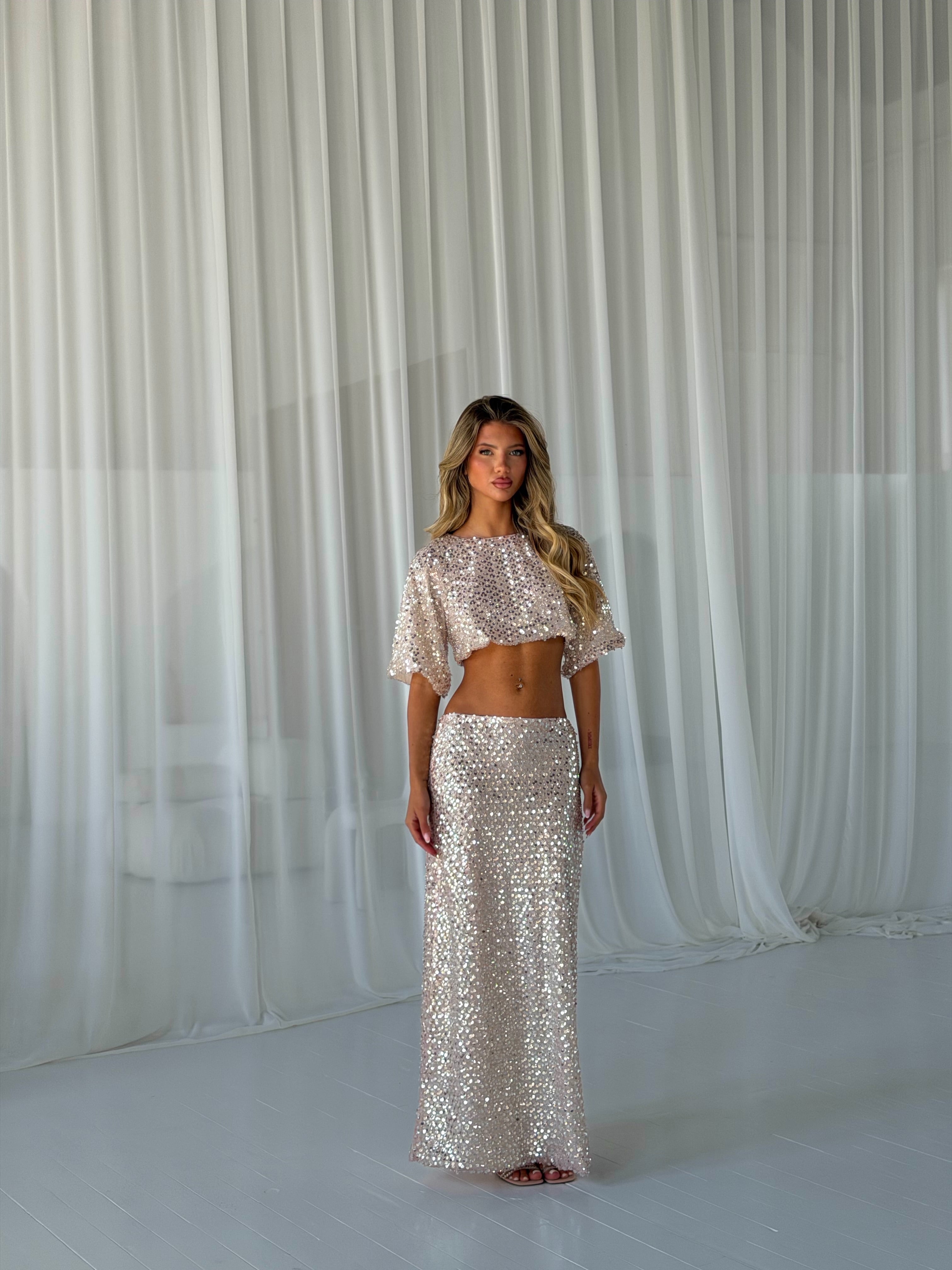 PREMIUM SEQUIN TSHIRT COORD | MAXI