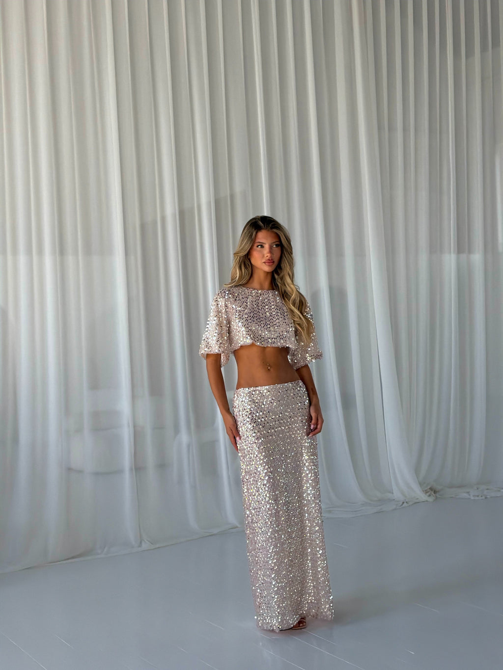 PREMIUM SEQUIN TSHIRT COORD | MAXI