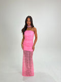 PINK RUCHED LACE MAXI & CHOKER